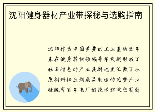 沈阳健身器材产业带探秘与选购指南